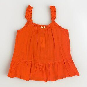 Sim & Sam Womens Ruffle Tank Top Size M Tomato Red Sleeveless Pullover Rayon NWT